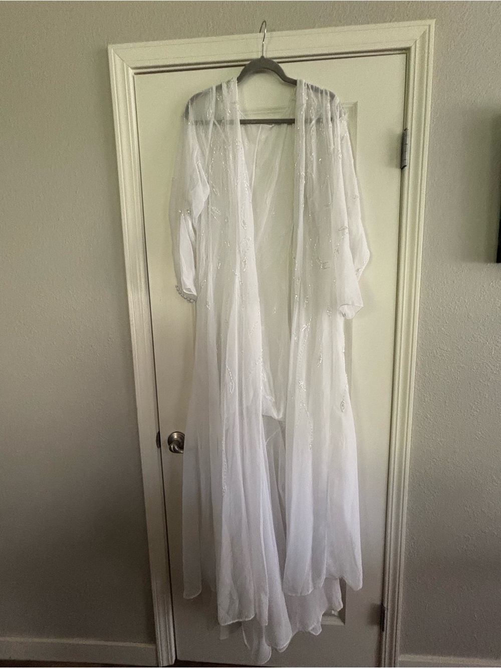 David’s Bridal Sheer White Beaded Duster Coat - Women's Long Duster Robe